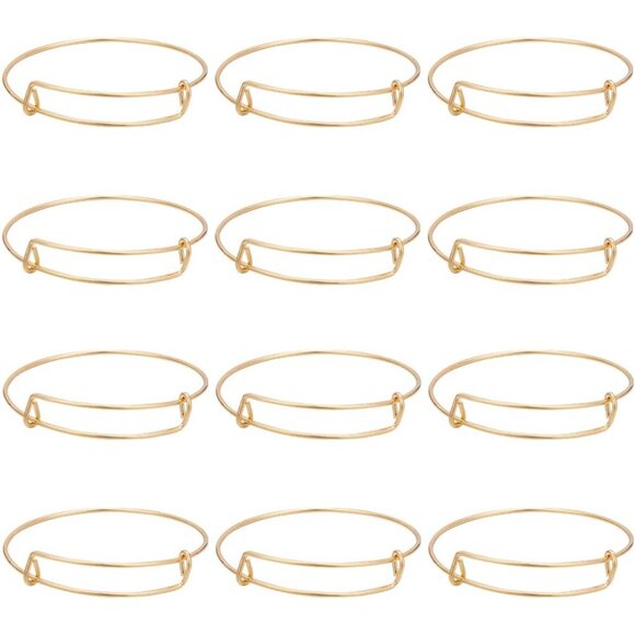 Gold Expandable Bangle Set - 12 Pcs Adjustable Blank Bracelets for Jewelry Art - Picture 1 of 6